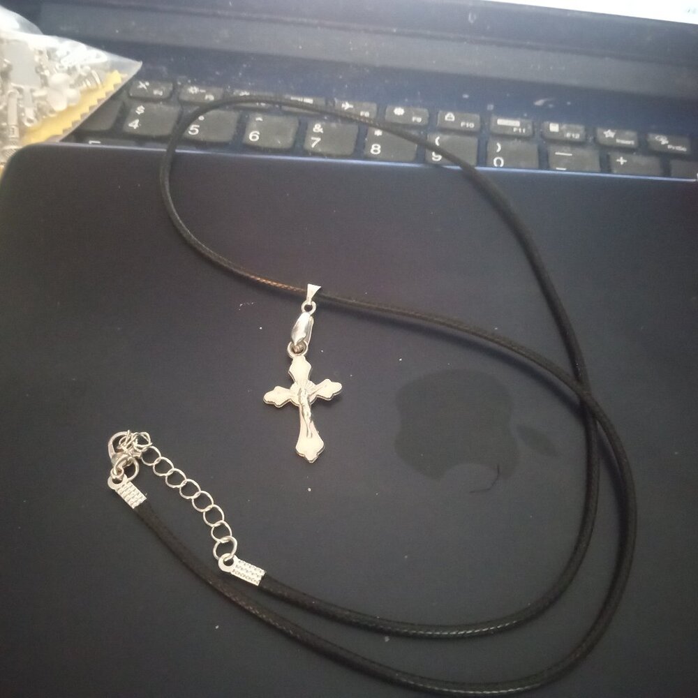 Handmade Silver Plated Pink Cross Necklace